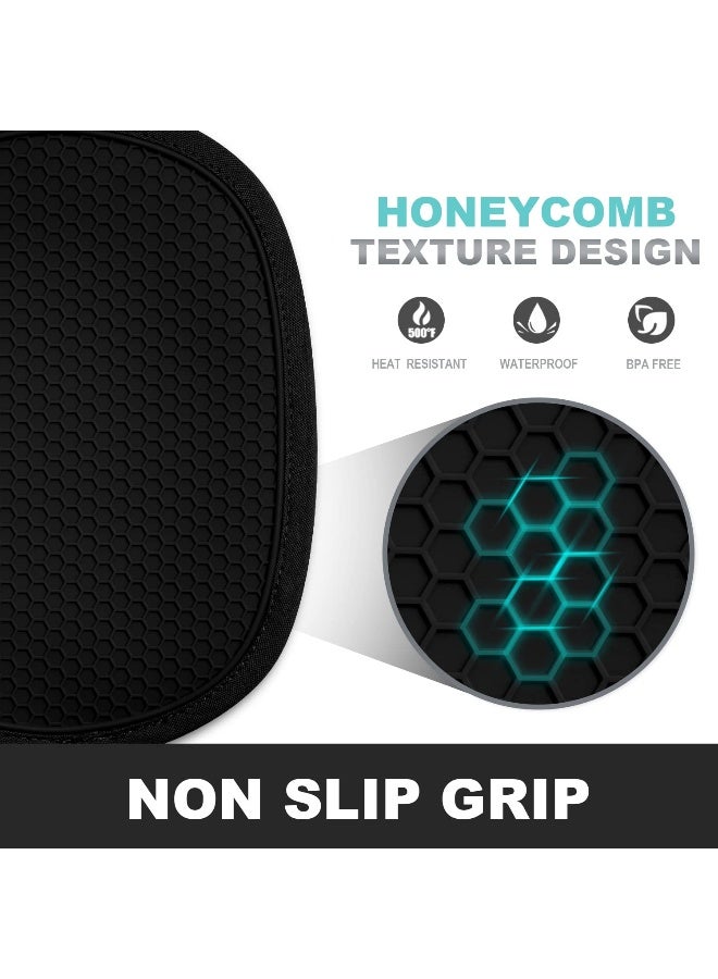 rorecay 2-Pack Silicone Pot Holders for Kitchen Heat Resistant up to 500°F, Non-Slip Large Hot Pads with Pocket, Quilted Liner Trivets for Countertops Hot Pots and Pans (Black) - Image 3